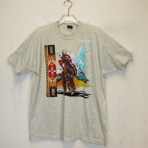 Vintage Native American Indian T Shirt XL Cotton Single Stitch Bear Gray USA